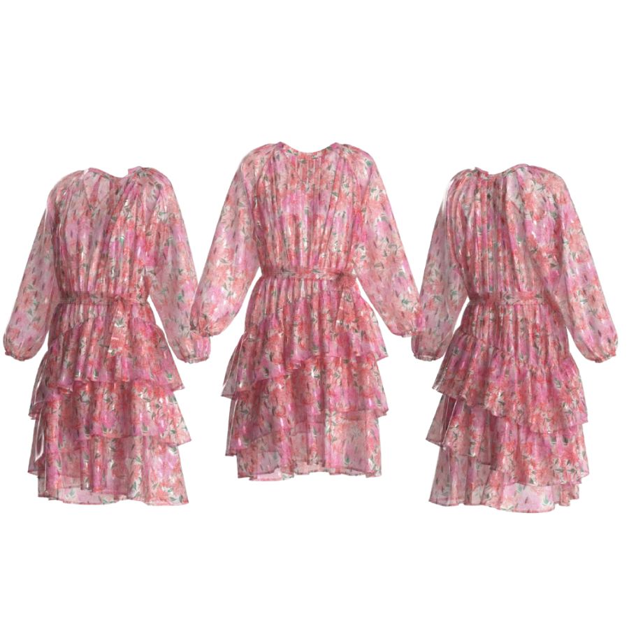 peach color chiffion dress 3D digital garment