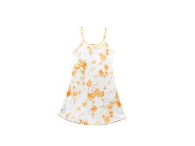 orange and white printed dress
