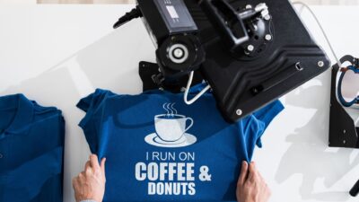digital printing on blue t-shirt
