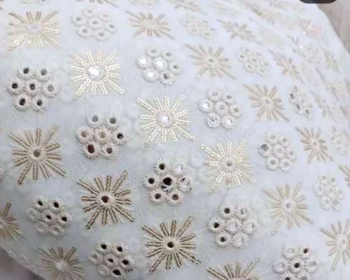 mirror work in white fabric