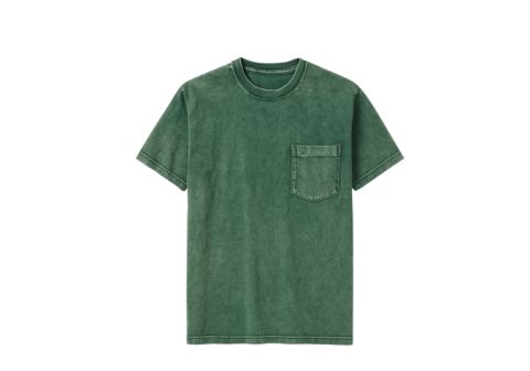 a sage green t-shirt with pigment dyeing technique