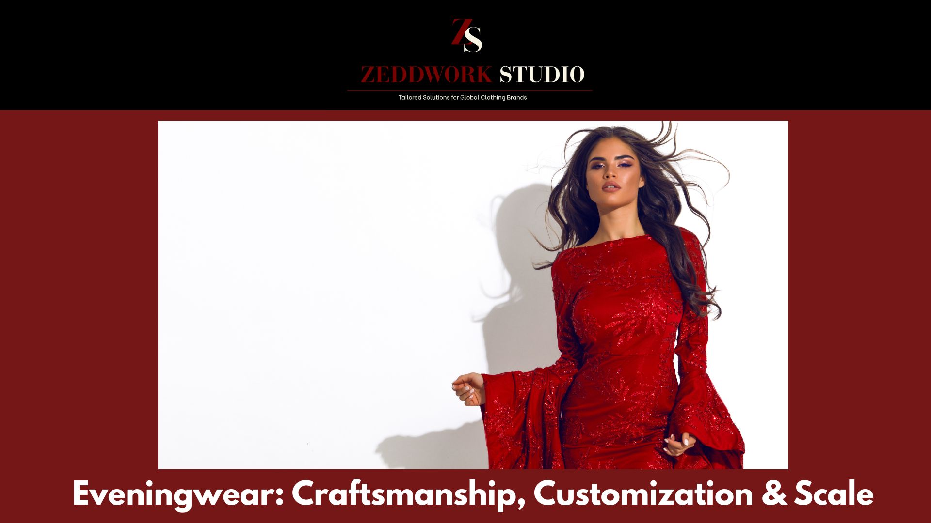 indian model wearing a red sequin eveningwear dress