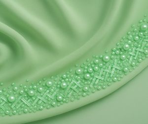 green beading work in fabric