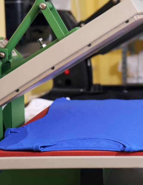 screen printing on blue t-shirt