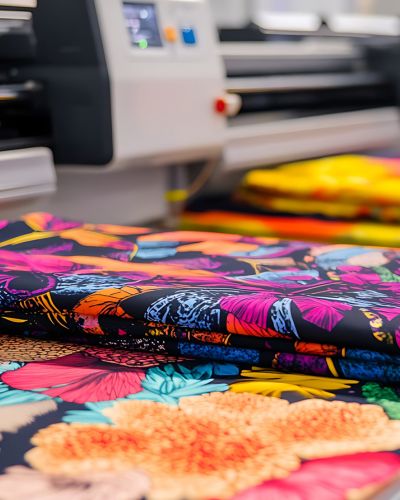 colorful and vibrant fabric panels being digitally printed