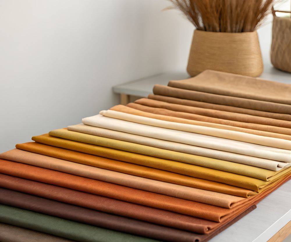 netural color fabric swatches folded and assorted