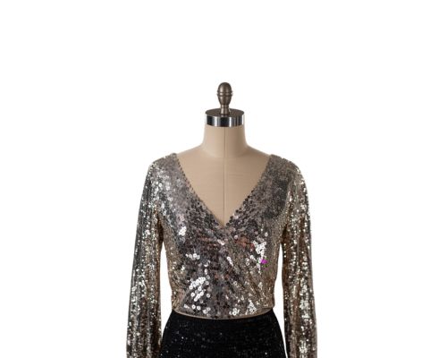 a V neck silver sequin top manufactured in India