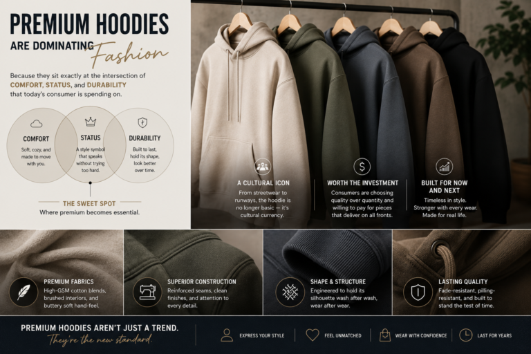 poster for luxury hoodie dominating the market and where to manufacture them