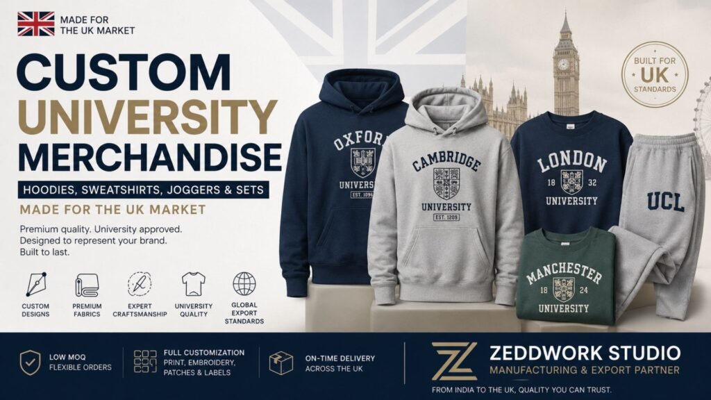 University Merchandise of for UK brands for hoodies, sweatshirt and joggers