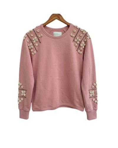 dusty rose women's crewneck with shell embellishment manufctured by zeddwork studio a leading exporter from india